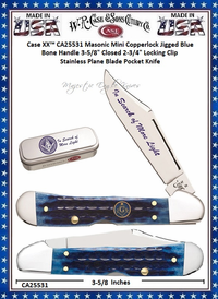 W.R. Case & Sons Cutlery CA25531 Case XX™ Masonic Mini Copperlock Jigged Blue Bone Handle 3-5/8" Closed 2-3/4" Locking Clip Stainless Pocket Knife W.R. Case & Sons Cutlery CA25531 Case XX™ Masonic Mini Copperlock Jigged Blue Bone Handle 3-5/8" Closed 2-3/4" Locking Clip Stainless Pocket Knife