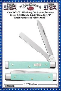 W.R. Case & Sons Cutlery CA18108 Case XX� Baby Doc Ichthus Seafoam Green G-10 Handle 2-7/8" Closed 2-1/4" Spear Point Blade Pocket Knife