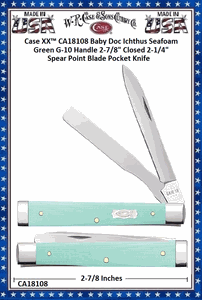 W.R. Case & Sons Cutlery CA18108 Case XX� Baby Doc Ichthus Seafoam Green G-10 Handle 2-7/8" Closed 2-1/4" Spear Point Blade Pocket Knife