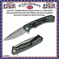W.R. Case & Sons Cutlery CA25883 Case XX™ Marilla Flipper Knife 3.4" CPM-S35VN Stonewashed Drop Point Plain Blade, OD Green Anodized Aluminum Handles w/ Black G10 Inlays W.R. Case & Sons Cutlery CA25883 Case XX™ Marilla Flipper Knife 3.4" CPM-S35VN Stonewashed Drop Point Plain Blade, OD Green Anodized Aluminum Handles w/ Black G10 Inlays