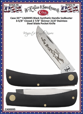 W.R. Case & Son's Cutlery CA00095 Case XX™ Sodbuster Jr. Black Synthetic 3-5/8" Closed Handle Pocket Knife W.R. Case & Son's Cutlery CA00095 Case XX™ Sodbuster Jr. Black Synthetic 3-5/8" Closed Handle Pocket Knife