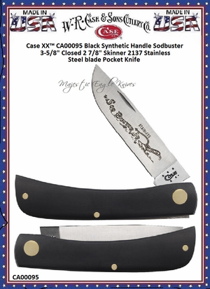 W.R. Case & Son's Cutlery CA00095 Case XX� Sodbuster Jr. Black Synthetic 3-5/8" Closed Handle Pocket Knife 