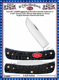 W.R. Case & Son's Cutlery CA6890 Case XX� Jigged Navy Blue Bone Handle Sodbuster Jr 3-5/8" Closed 2-7/8" Skinner Plain Blade Tru-Sharp Surgical Stainless Steel Pocket Knife