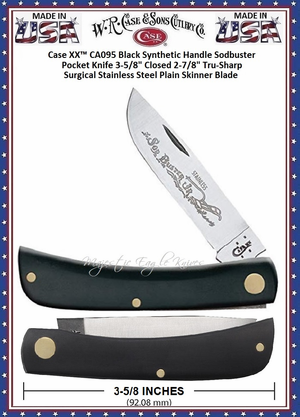 W.R. Case & Son's Cutlery CA00095 Case XX� Sodbuster Jr. Black Synthetic 3-5/8" Closed Handle Pocket Knife 