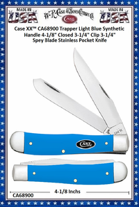W.R. Case & Sons Cutlery CA68900 Case XX� Trapper Light Blue Synthetic Handle 4-1/8" Closed 3-1/4" Clip 3-1/4" Spey Blade Stainless Pocket Knife 