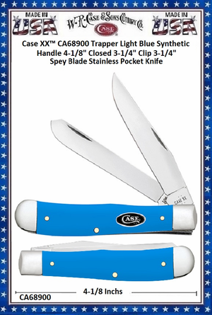 W.R. Case & Sons Cutlery CA68900 Case XX� Trapper Light Blue Synthetic Handle 4-1/8" Closed 3-1/4" Clip 3-1/4" Spey Blade Stainless Pocket Knife 