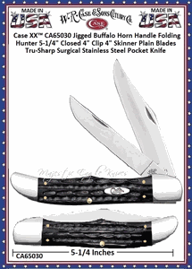 W.R. Case & Sons Cutlery CA65030 Case XX� Folding Hunter Jigged Buffalo Horn Handle Stainless Steel Pocket Knife 