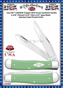 W.R. Case & Sons Cutlery CA63830 Case XX� Trapper Mint Green Synthetic Handle 4-1/8" Closed 3-1/4" Clip 3-1/4" Spey Blade Stainless Steel Pocket Knife