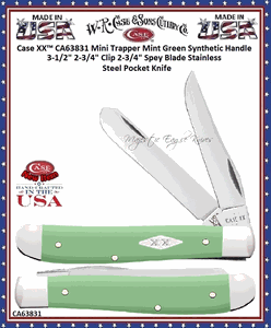 W.R. Case & Sons Cutlery CA63831 Case XX� Mini Trapper Mint Green Synthetic Handle 3-1/2" Closed 2-3/4" Clip 2-3/4" Spey Blade Stainless Steel Pocket Knife 