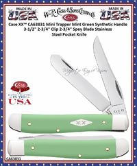 W.R. Case & Sons Cutlery CA63831 Case XX� Mini Trapper Mint Green Synthetic Handle 3-1/2" Closed 2-3/4" Clip 2-3/4" Spey Blade Stainless Steel Pocket Knife 