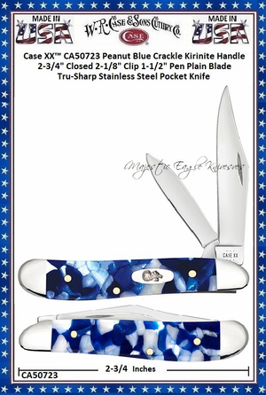 W.R. Case & Sons Cutlery CA50723 Case XX� Peanut Blue Crackle Kirinite Handle 2-3/4" Closed 2-1/8" Clip1-1/2" Pen Plain Blade Tru-Sharp Stainless Steel Pocket Knife