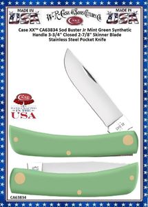 W.R. Case & Sons Cutlery  CA63834 Case XX� Sod Buster Jr Mint Green Synthetic Handle 3-3/4" Closed 2-7/8" Skinner Blade Stainless Steel Pocket Knife