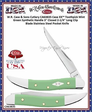 W.R. Case & Sons Cutlery CA63835 Case XX� Toothpick Mint Green Synthetic Handle 3" Closed 2-1/4" Long Clip Blade Stainless Steel Pocket Knife
