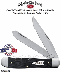 W.R. Case & Sons Cutlery CA27730 Case XX� Smooth Black Micarta Handle Trapper Satin Stainless Pocket Knife      