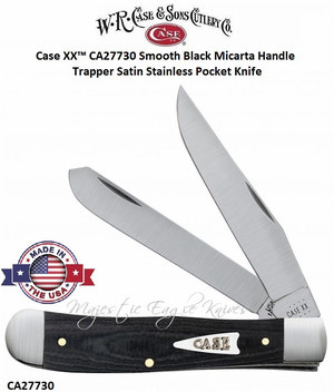 W.R. Case & Sons Cutlery CA27730 Case XX� Smooth Black Micarta Handle Trapper Satin Stainless Pocket Knife      