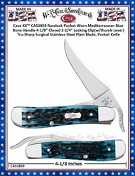 W.R. Case & Sons Cutlery CA51859 Case XX™ Pocket Worn Mediterranean Blue Bone Handle 4-1/8" Closed Russlock Tru-Sharp Stainless Pocket Knife W.R. Case & Sons Cutlery CA51859 Case XX™ Pocket Worn Mediterranean Blue Bone Handle 4-1/8" Closed Russlock Tru-Sharp Stainless Pocket Knife