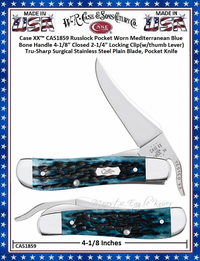 W.R. Case & Sons Cutlery CA51859 Case XX� Pocket Worn Mediterranean Blue Bone Handle 4-1/8" Closed Russlock  Tru-Sharp Stainless Pocket Knife