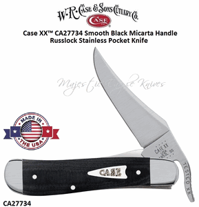 W.R. Case & Sons Cutlery CA27734 Case XX� Russlock Smooth Black Micarta Handle 4-1/4" Closed 2-3/4" Locking Clip(w/thumb Lever) Blade Tru-Sharp Surgical Stainless Steel Pocket Knife 