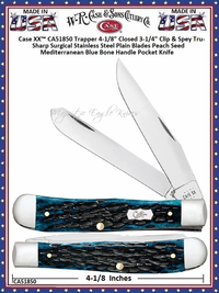 W.R. Case & Sons Cutlery CA51850 Case XX� Peach Seed Mediterranean Blue Bone Handle 4-1/8" Closed Trapper  Tru-Sharp Stainless Pocket Knife