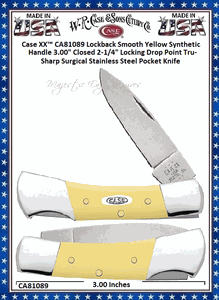 W.R. Case & Sons Cutlery CA81089 Case XX� Lockback Smooth Yellow Synthetic Handle 3.00" Closed 2-1/4" Locking Drop Point Tru-Sharp Surgical Stainless Steel Pocket Knife