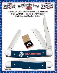 W.R. Case & Sons Cutlery CA13209 Case XX� Stockman U.S. Marines Blue Synthetic Handle 3-5/8" Closed Stainless Steel Pocket Knife