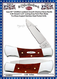 W.R. Case & Sons Cutlery CA28912 Case XX� Lockback Smooth Chestnut Bone Handle 3.00 Closed 2-1/4" Locking Drop Point Plain Blade Tru-Sharp Surgical Stainless Steel Pocket Knife