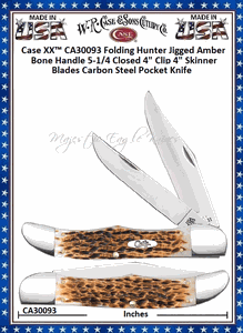  W.R. Case & Sons Cutlery CA30093 Case XX� Folding Hunter Jigged Amber Bone Handle 5-1/4" Closed 4" Clip 4" Skinner Plain blades Carbon Steel Pocket Knife