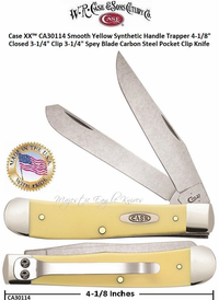 W.R. Case & Sons Cutlery CA30114 Case XX� Smooth Yellow Synthetic Handle Trapper 4-1/8" Closed 3-1/4" Clip 3-1/4" Spey Plain Blades Carbon Steel Pocket Clip Knife 