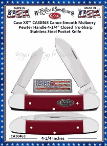 W.R. Case & Sons Cutlery CA30463 Case XX� Canoe Smooth Mulberry Pewter Handle 4-1/4" Closed Tru-Sharp Stainless Steel Pocket Knife 