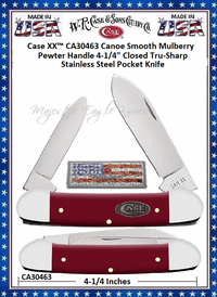 W.R. Case & Sons Cutlery CA30463 Case XX� Canoe Smooth Mulberry Pewter Handle 4-1/4" Closed Tru-Sharp Stainless Steel Pocket Knife 