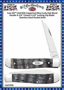 W.R. Case & Sons Cutlery CA47494 Case XX™ Copperlock Blue Curly Oak Wood Handle 4-1/4" Closed 3-1/4" Locking Clip Blade Stainless Steel Pocket Knife W.R. Case & Sons Cutlery CA47494 Case XX™ Copperlock Blue Curly Oak Wood Handle 4-1/4" Closed 3-1/4" Locking Clip Blade Stainless Steel Pocket Knife