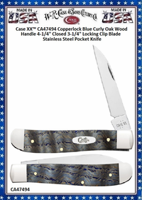 W.R. Case & Sons Cutlery CA47494 Case XX� Copperlock Blue Curly Oak Wood Handle 4-1/4" Closed 3-1/4" Locking Clip Blade Stainless Steel Pocket Knife