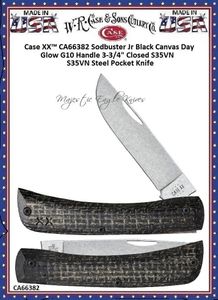 W.R. Case & Son's Cutlery CA66382 Case XX Sodbuster Jr Black Canvas Day Glow G10 Handle 3-3/4" Closed S35VN Steel Pocket Knife