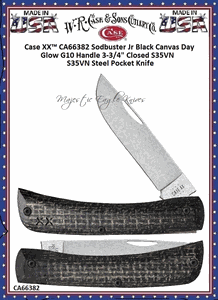 W.R. Case & Son's Cutlery CA66382 Case XX� Sodbuster Jr Black Canvas Day Glow G10 Handle 3-3/4" Closed S35VN Steel Pocket Knife