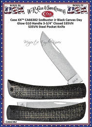 W.R. Case & Son's Cutlery CA66382 Case XX� Sodbuster Jr Black Canvas Day Glow G10 Handle 3-3/4" Closed S35VN Steel Pocket Knife