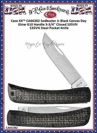 W.R. Case & Son's Cutlery CA66382 Case XX� Sodbuster Jr Black Canvas Day Glow G10 Handle 3-3/4" Closed S35VN Steel Pocket Knife