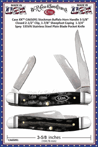 W.R. Case & Sons Cutlery CA65091 Case XX™ Stockman Buffalo Horn Handle 3-5/8" Closed 2-1/2" Clip, 1-7/8" Sheepfoot Coping 1-3/4" Spey S35VN Stainless Steel Plain Blade Pocket Knife W.R. Case & Sons Cutlery CA65091 Case XX™ Stockman Buffalo Horn Handle 3-5/8" Closed 2-1/2" Clip, 1-7/8" Sheepfoot Coping 1-3/4" Spey S35VN Stainless Steel Plain Blade Pocket Knife