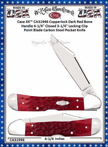 W.R. Case & Sons Cutlery CA31946 Case XX� Copperlock Dark Red Bone Handle 4-1/4" Closed 3-1/4" Locking Clip Point Blade Carbon Steel Pocket Knife 