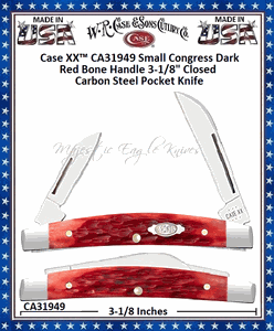 W.R. Case & Sons Cutlery CA31949 Case XX� Small Congress Jigged Dark Red Bone Handle 3-1/8" Closed Carbon Steel Pocket Knife 