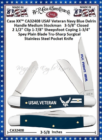 W.R. Case & Sons Cutlery CA32408 Case XX™ USAF Veteran Medium Stockman Navy Blue Delrin Handle 3-5/8" Closed 2-1/2" Clip 1-7/8" Sheepsfoot Coping 1-3/4" Spey Plain Blades Tru-Sharp Stainless Steel Pocket Knife W.R. Case & Sons Cutlery CA32408 Case XX™ USAF Veteran Medium Stockman Navy Blue Delrin Handle 3-5/8" Closed 2-1/2" Clip 1-7/8" Sheepsfoot Coping 1-3/4" Spey Plain Blades Tru-Sharp Stainless Steel Pocket Knife