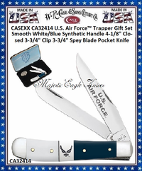 W.R. Case & Sons Cutlery CA32414 Case XX™ U.S. Air Force™ Trapper Embellished Smooth Blue Synthetic Handle 4-1/8" Closed 3-1/4" Clip 3-1/4" Spey Blade Pocket Knife Gift Set W.R. Case & Sons Cutlery CA32414 Case XX™ U.S. Air Force™ Trapper Embellished Smooth Blue Synthetic Handle 4-1/8" Closed 3-1/4" Clip 3-1/4" Spey Blade Pocket Knife Gift Set