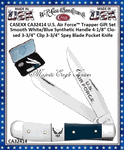 W.R. Case & Sons Cutlery CA32414 Case XX� U.S. Air Force� Trapper Embellished Smooth Blue Synthetic Handle 4-1/8" Closed 3-1/4" Clip 3-1/4" Spey Blade Pocket Knife Gift Set