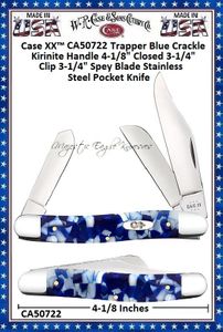 W.R. Case & Sons Cutlery CA50722 Case XX� Medium Stockman Blue Crackle Kirinite Handle 3-7/8" Closed 2-7/8" Clip 2-1/4" Sheepsfoot Coping 2" Spey Plain Blade Tru-Sharp Stainless Steel Pocket Knife