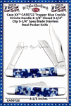 W.R. Case & Sons Cutlery CA50722 Case XX� Medium Stockman Blue Crackle Kirinite Handle 3-7/8" Closed 2-7/8" Clip 2-1/4" Sheepsfoot Coping 2" Spey Plain Blade Tru-Sharp Stainless Steel Pocket Knife