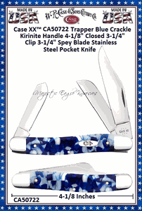 W.R. Case & Sons Cutlery CA50722 Case XX� Medium Stockman Blue Crackle Kirinite Handle 3-7/8" Closed 2-7/8" Clip 2-1/4" Sheepsfoot Coping 2" Spey Plain Blade Tru-Sharp Stainless Steel Pocket Knife