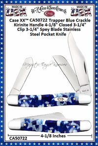 W.R. Case & Sons Cutlery CA50722 Case XX� Medium Stockman Blue Crackle Kirinite Handle 3-7/8" Closed 2-7/8" Clip 2-1/4" Sheepsfoot Coping 2" Spey Plain Blade Tru-Sharp Stainless Steel Pocket Knife