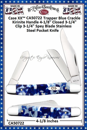 W.R. Case & Sons Cutlery CA50722 Case XX� Medium Stockman Blue Crackle Kirinite Handle 3-7/8" Closed 2-7/8" Clip 2-1/4" Sheepsfoot Coping 2" Spey Plain Blade Tru-Sharp Stainless Steel Pocket Knife