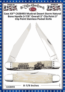 W.R. Case & Sons Cutlery CA58493 Case XX� Muskrat Desert Storm Natural Bone Handle 3-7/8" Overll 3" Clip Point 3" Clip Point Stainless Pocket Knife 