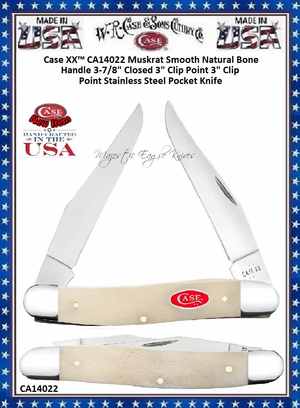 W.R. Case & Sons Cutlery CA14022 Case XX™ Muskrat Smooth Natural Bone Handle 3-7/8" Closed 3" Clip Point 3" Clip Point Stainless Steel Pocket Knife W.R. Case & Sons Cutlery CA14022 Case XX™ Muskrat Smooth Natural Bone Handle 3-7/8" Closed 3" Clip Point 3" Clip Point Stainless Steel Pocket Knife