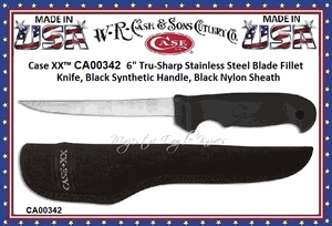 W.R. Case & Sons Cutlery CA342 Case XX�  texturized lightweight black synthetic handle 6" Fillet Knife with Ballistic Nylon Sheath